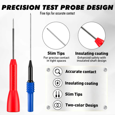 14-Piece Automotive Back Probe & Multimeter Needle Probe Kit, 30V 4mm Banana Plug Backprobe Pins, CAT II 600V 10A 2mm Insulated Test Probes, Stainless Steel Tips for Car Electrical Circuit Testing
