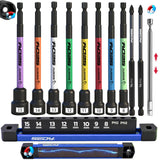 11PCS Magnetic Extra Long Nut Driver Set, Metric 8-15mm, 6" Impact Nut Drivers with PH2 Bits, 1.5lb Telescoping Magnetic Pickup Tool & Storage Rail, 1/4" Hex Shank, S2 Steel for Automotive Home Repair