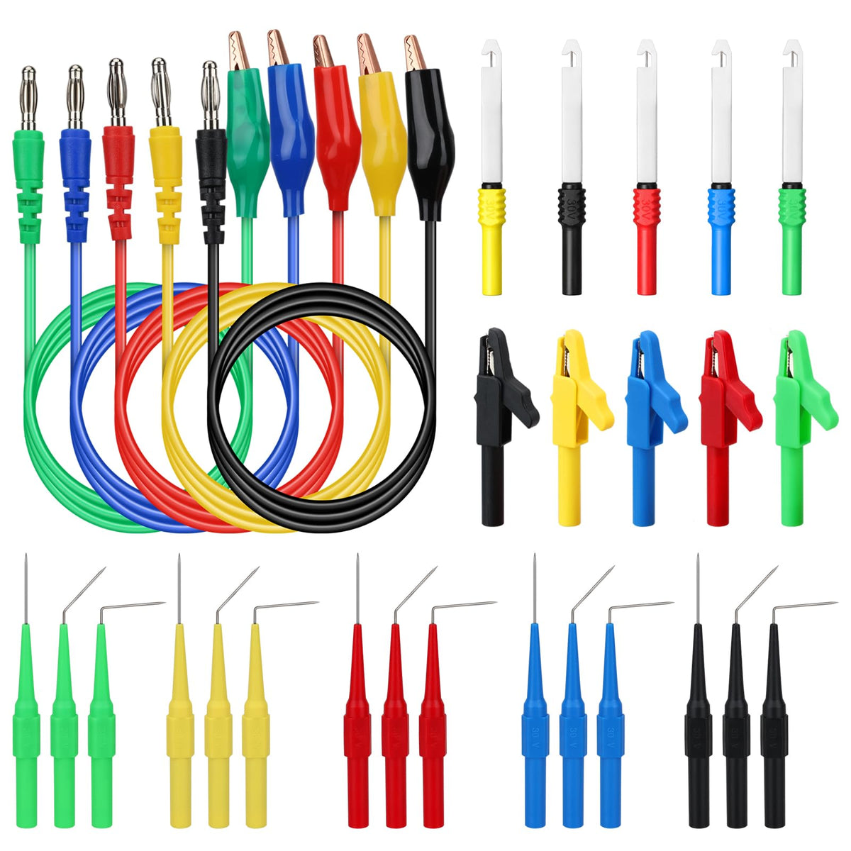 30-Piece Back Probe Kit, Multimeter Back Probe Pins with Test Leads and Alligator Clips, Insulation Wire Piercing Probes, Automotive Electrical Circuit Diagnostic Tool