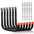HORUSDY 6 Pack 8 Inch Heavy Duty Garage Hooks, Wall Mount Storage Hangers for Ladder, Bike, Hose, Tools, Holds up to 30LBS, Large Utility Hooks with Screws & Anchors, 7.5" x 7.68"