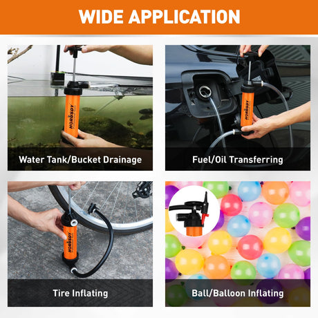HORUSDY Multi-Use Siphon Transfer Pump Kit Hand Fuel Pumps for Gas Oil Water with Air Hose, Portable Manual Fuel Transfer Pump for Boat, Car, RV, Emergency, Lawn Mower Fluid Drainage