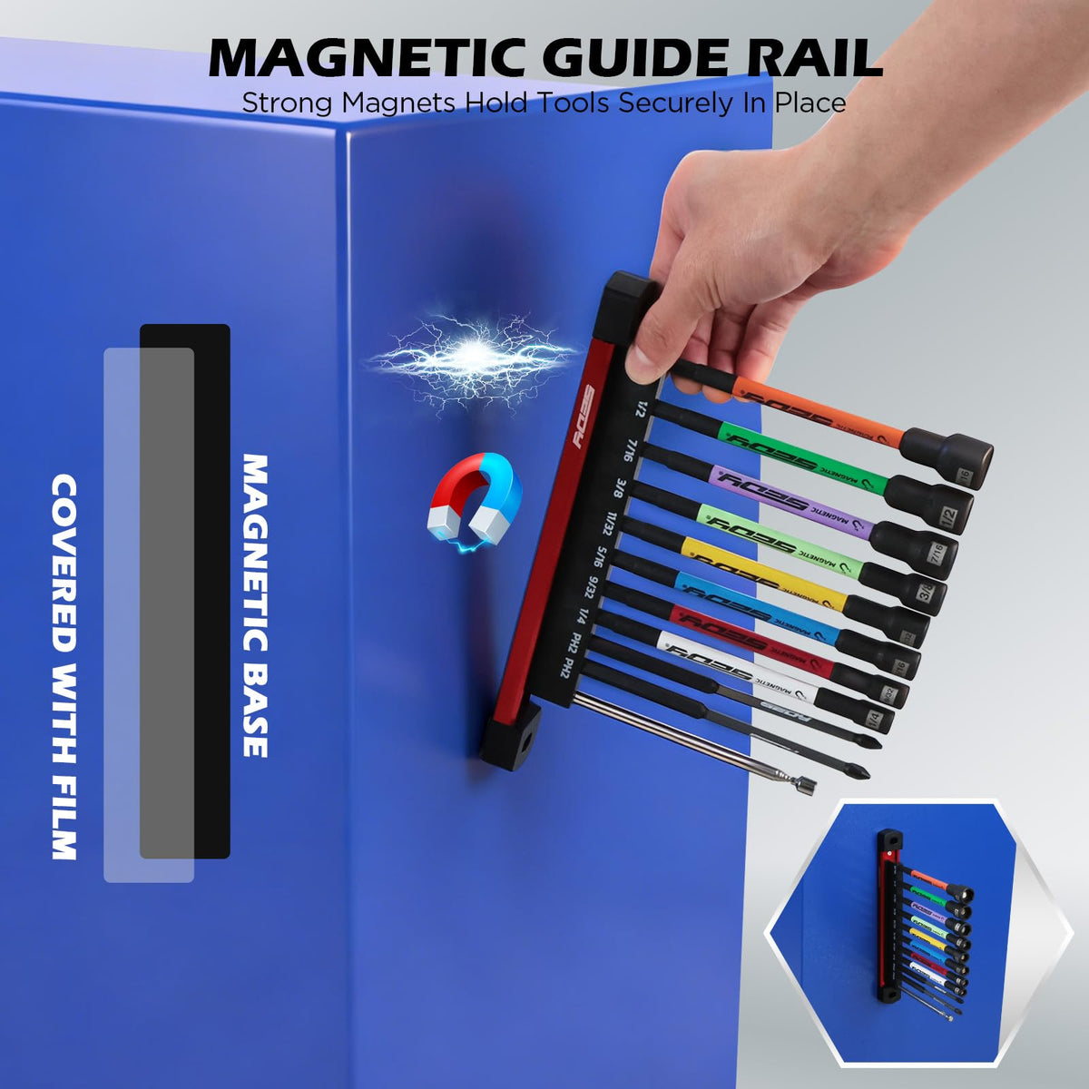 11PCS Magnetic Extra Long Nut Driver Set, SAE 9/16"-1/4", 6" Impact Nut Driver with PH2 Bits, 1.5lb Telescoping Magnetic Pickup Tool & Storage Rail, 1/4" Hex Shank, S2 Steel for Automotive Home Repair