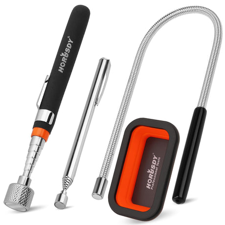 HORUSDY 4 - PIECE Magnetic Pickup Tools Kit | Extendable Telescoping Magnet Pick Up Tool Set 7-30.5” & 5-25” | Bend-It Flexible Magnetic Sweeper | Collapsible Parts Tray for Garage Workshop Yard