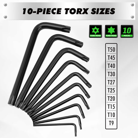 41-Piece Hex Key Allen Wrench Set, Allen Key with Ergonomic Torque Handle, SAE(0.028"-3/8"), Metric(0.7mm-10mm), Torx(T9-T50), Heat Treated Cr-V Steel Wrench Set for Bicycles with 3-Layer Storage Case