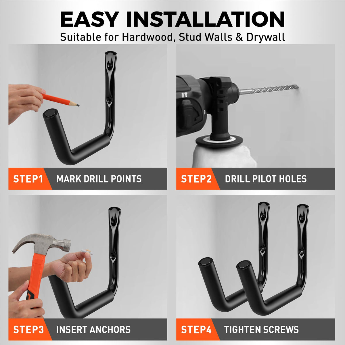 6-Pack Heavy Duty Garage Storage Hooks, 120 LB Capacity Wall Mounted Rack | Amazon US image 6
