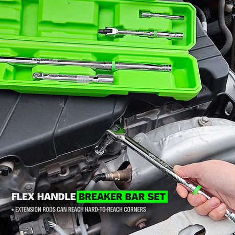 6-Piece Premium Breaker Bar Set, 1/4", 3/8" & 1/2" Drive, Heavy Duty Breaker Bars, 6-inch, 10-inch, 15-inch Length with 180° Rotatable Head