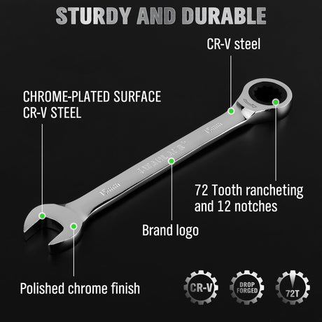 12-Piece Ratchet Wrench Set, Metric 6-18mm Ratchet Combination Wrenches Set, 12-Point 72-Tooth Ratcheting Spanners with Magnetic Base Organizer, Chrome Vanadium Steel for Automotive Mechanic Tool