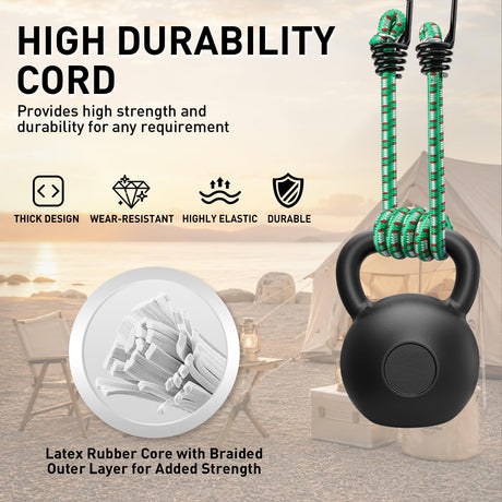 Bungee Cords Heavy Duty Outdoor: 20 Pcs Premium Rubber Bungee Cords with Hooks in a Storage Jar Includes 10", 18", 24", 30", 36", 48" Bungee Cord for Camping, Tent, Fastening Items