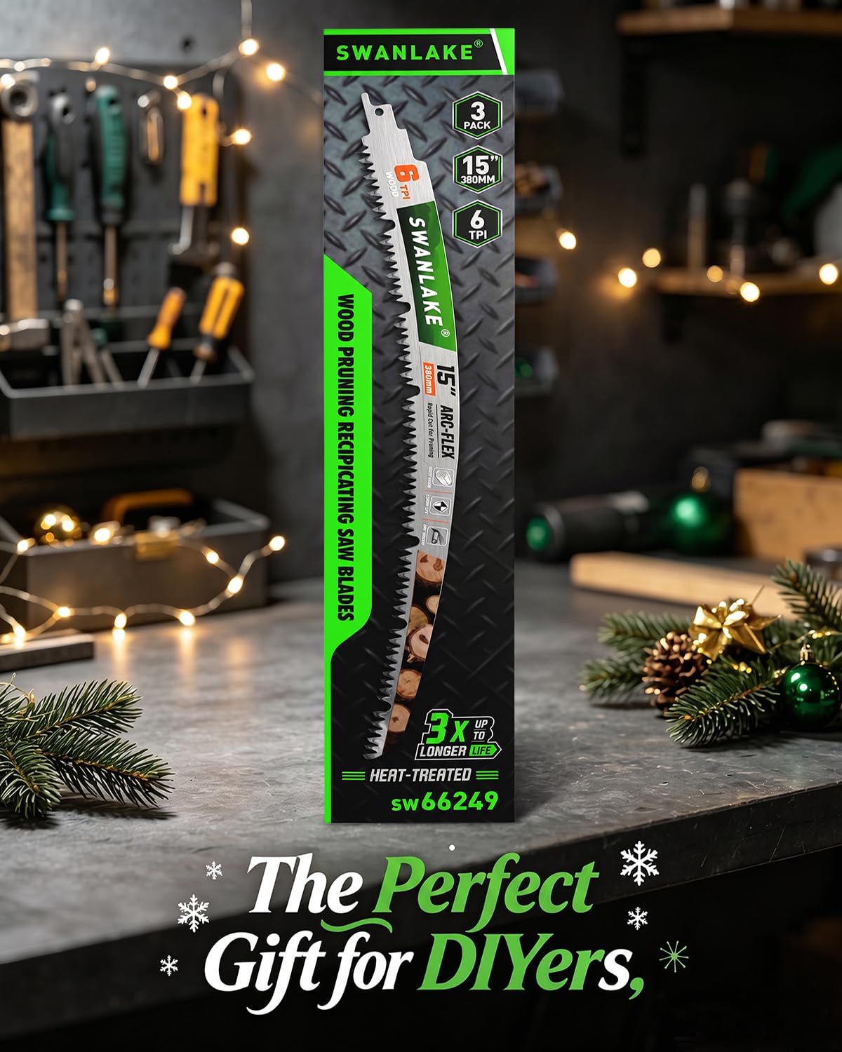 15-Inch Reciprocating Saw Blades, 3-Pack 6TPI Arc Edge for Pruning