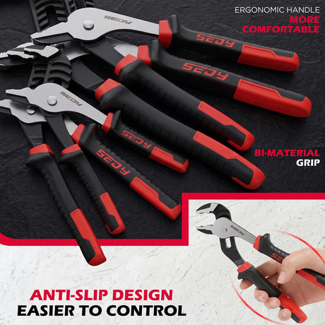 4-Piece Groove Joint Pliers Set, 12" 10" 8" 6" Adjustable Water Pump Pliers with Non-Slip Handles, Straight Jaw Tongue and Groove Pliers for Plumbing, Pipe Fittings, Nuts, Bolts and Home Repair