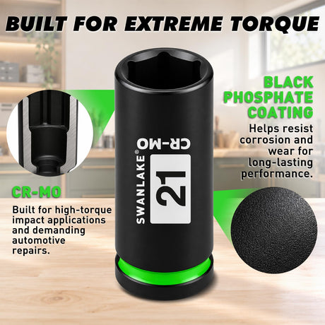21mm Socket 1/2-inch Drive Deep Impact Axle Nut Socket
