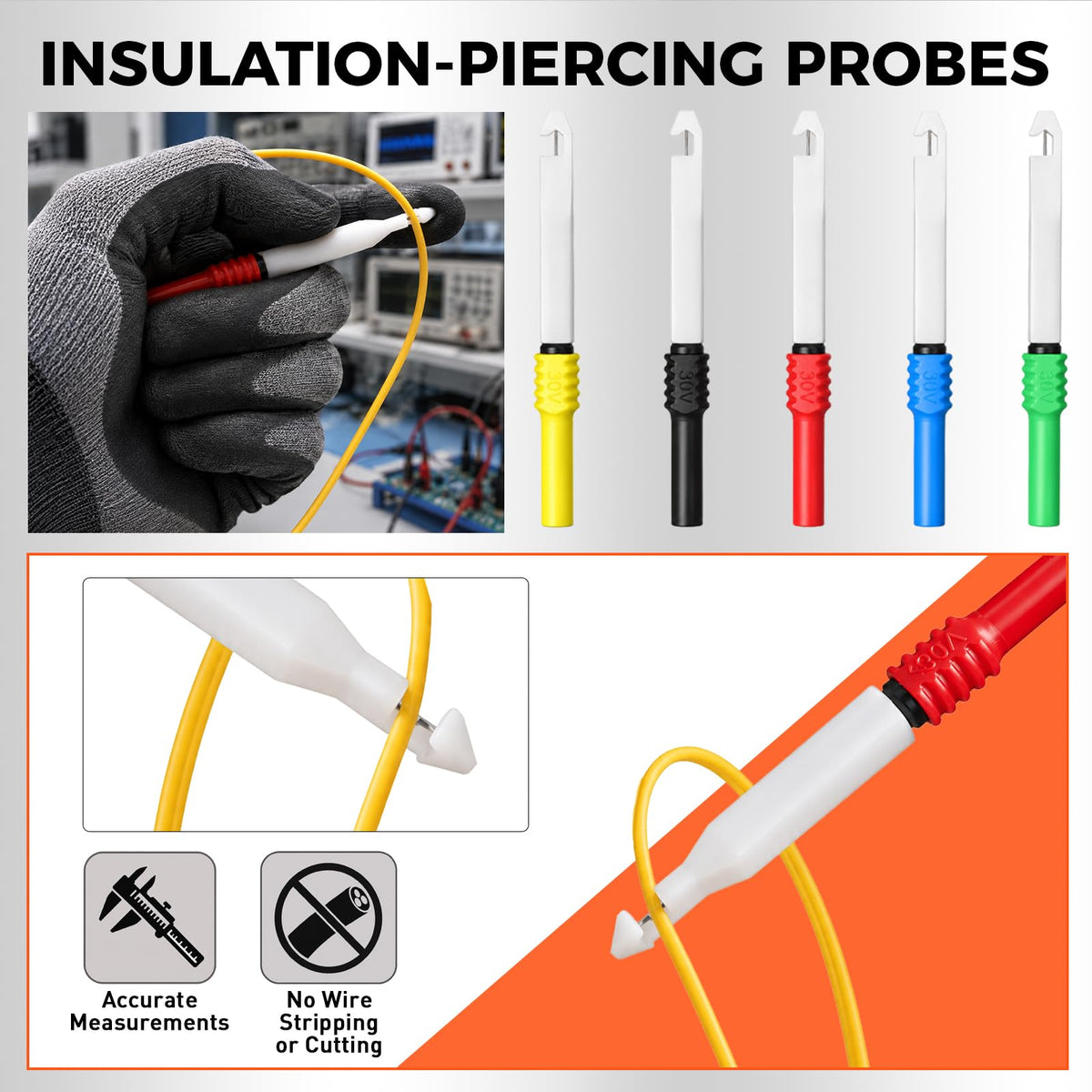 30-Piece Back Probe Kit, Multimeter Back Probe Pins with Test Leads and Alligator Clips, Insulation Wire Piercing Probes, Automotive Electrical Circuit Diagnostic Tool