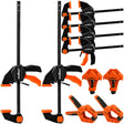 10-Piece Bar Clamp Set for Woodworking, 4 x 6-inch & 2 x 12-inch One-Handed F Clamp/Spreader, 132 lbs Load Capacity, Includes Spring Clamps & 90° Angle Clamp, Quick-Release Grip