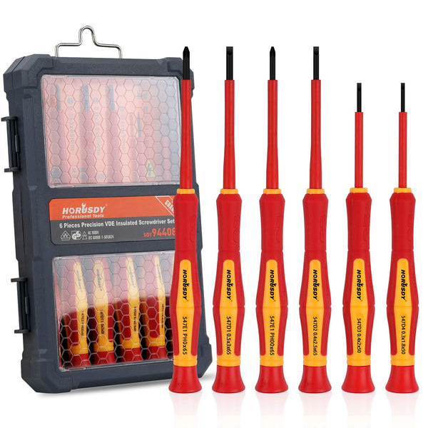 HORUSDY 1000V 6-Piece Mini Insulated Screwdriver Set, Magnetic Tip Mini Electrician Screwdriver Set Slotted(1.8mm,2.0mm2.5mm,3.0mm), Phillips: (PH00, PH0)