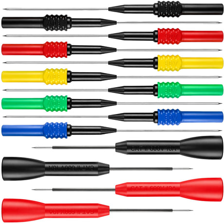 14-Piece Automotive Back Probe & Multimeter Needle Probe Kit, 30V 4mm Banana Plug Backprobe Pins, CAT II 600V 10A 2mm Insulated Test Probes, Stainless Steel Tips for Car Electrical Circuit Testing