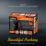 HORUSDY 238PCS Pegboard Hooks Assortment Kit for 1/4 & 1/8 Inch Boards, Peg Locks, Plastic Bins, Tool Storage Organizer