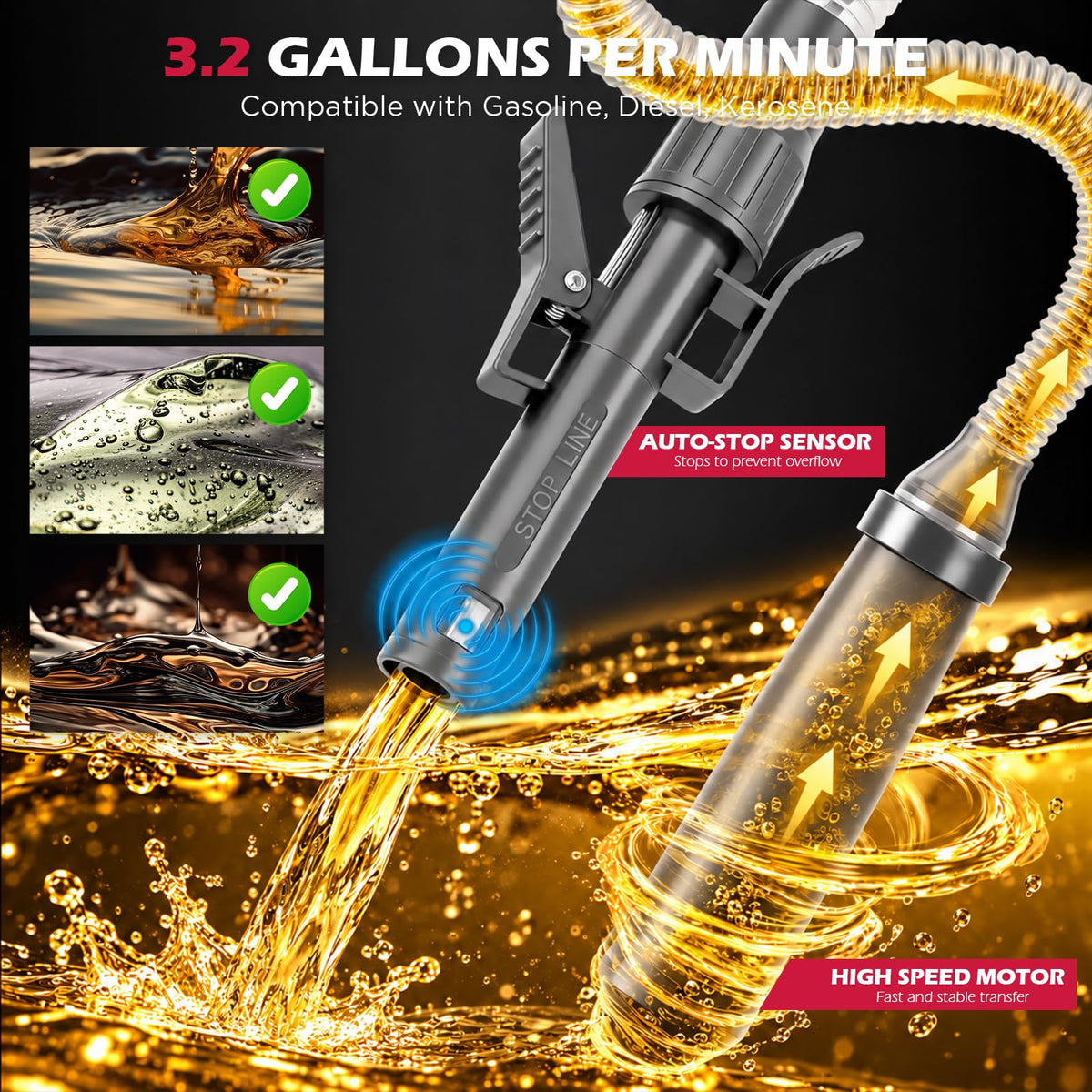 Automatic Fuel Transfer Pump with Auto-Stop, Battery-Operated Gas Can Pump
