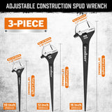 HORUSDY 3-Piece Adjustable Spud Wrench Set, 10", 12", 16", CR-V Steel, SAE & Metric Scale, Black Oxide Finish, Heavy Duty Wrenches for Construction, Mechanical Repair, DIY and Outdoor Projects