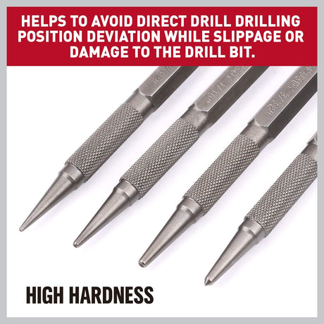 HORUSDY 4-Piece Durable Nail Setter Punch & Center Punch Set, Hardened Cr-V Steel with Non-Slip Knurled Grip, Includes 3 Nail Setters (1/32", 1/16", 3/32") and 1/8" Center Punch