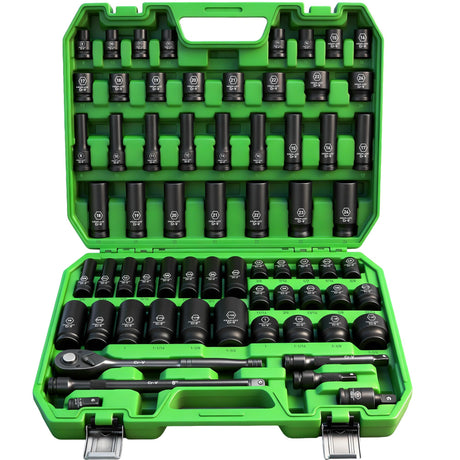 SWANLAKE 1/2" Drive Impact Socket Set, 66-Piece Standard SAE (3/8"-1-1/4") and Metric (8-24mm) Size, 6 Point, Cr-V, 1/2-Inch Drive Ratchet Handle, Extension Bar, Impact Universal Joint