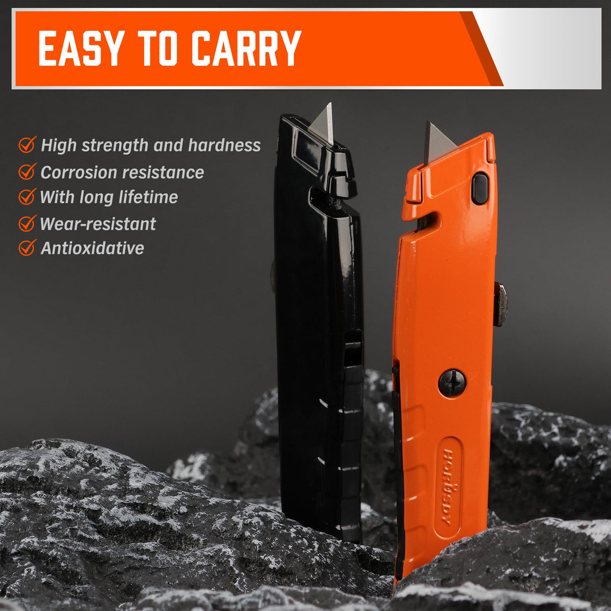 HORUSDY 2-Pack Box Cutter Utility Knife, Heavy Duty Aluminum Shell Retractable Box Cutter for Cardboard, Boxes and Cartons, Extra 10 Blades.