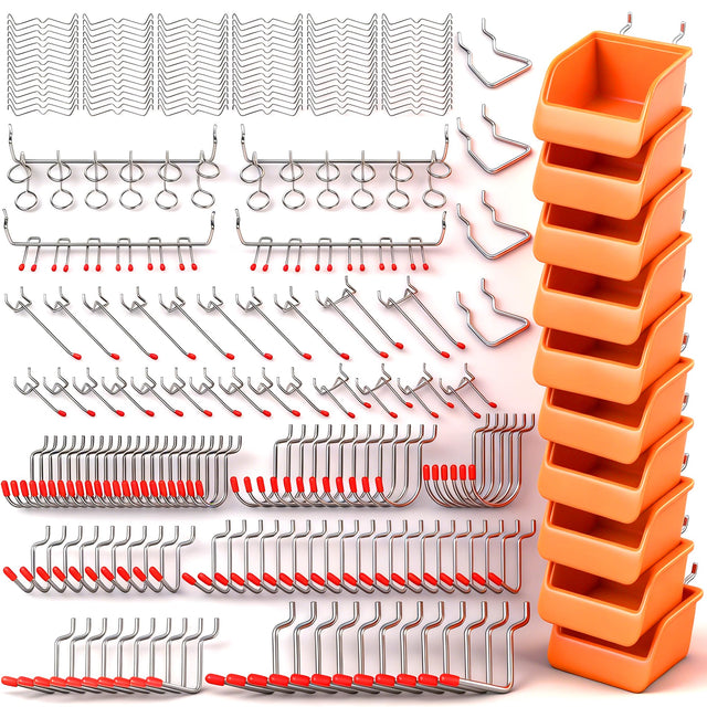 HORUSDY 238 PCS Pegboard Hooks Assortment Kit – 16 Types Heavy Duty Pegboard Accessories with Bins – Fits 1/8 & 1/4 Inch Pegboard Metal Hooks for Garage, Workshop, and Tool Storage Organization