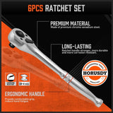 HORUSDY 6-piece ratchet and extension bar set with 90T quick release heads and tool roll storage