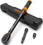 HORUSDY 1/2 inch drive torque wrench set with dual scale, extension bar, and adapter in carrying case, suitable for automotive and mechanical use