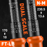 HORUSDY 1/2 inch drive torque wrench set with dual scale, extension bar, and adapter in carrying case, suitable for automotive and mechanical use