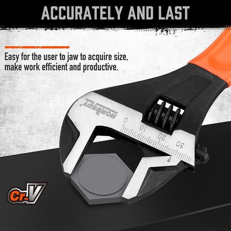 HORUSDY 2-piece adjustable wrench set with CR-V steel construction, wide jaw capacity, and ergonomic orange handle