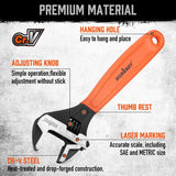 HORUSDY 2-piece adjustable wrench set with CR-V steel construction, wide jaw capacity, and ergonomic orange handle