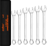 HORUSDY SAE combination wrench set with 6 large sizes, 12-point box end, polished CR-V steel, and roll-up storage pouch