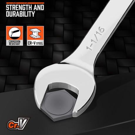 HORUSDY SAE combination wrench set with 6 large sizes, 12-point box end, polished CR-V steel, and roll-up storage pouch