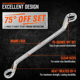 HORUSDY 9-piece metric box wrench set with mirror polish, 75-degree offset, and organized roll pouch