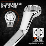 HORUSDY 9-piece metric box wrench set with mirror polish, 75-degree offset, and organized roll pouch