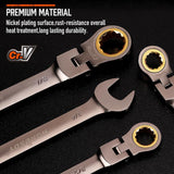 HORUSDY 12-piece SAE flex-head ratcheting wrench set with 72-tooth mechanism, CR-V steel, and storage organizer tray