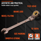 HORUSDY 12-piece metric flex-head ratcheting wrench set with 72-tooth design and storage tray for automotive and mechanical repairs