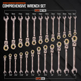 HORUSDY 24-piece flex-head ratcheting wrench set with both metric and SAE sizes, 72-tooth CR-V steel design and organizer case