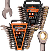 HORUSDY 24-piece ratcheting wrench set with SAE and metric sizes, CR-V steel, 72-tooth gear, and portable organizer tray