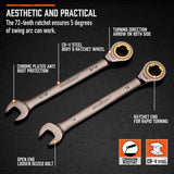 HORUSDY 24-piece ratcheting wrench set with SAE and metric sizes, CR-V steel, 72-tooth gear, and portable organizer tray