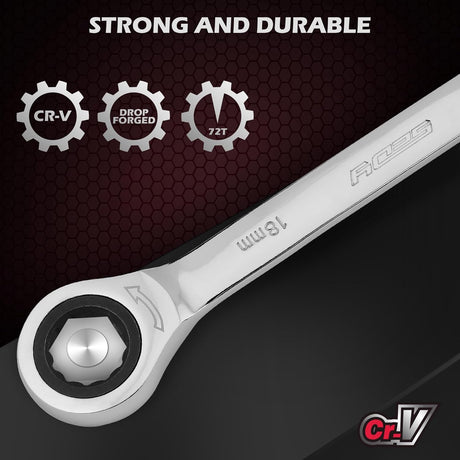 24-Piece Combination Ratcheting Wrench Set, Chrome Vanadium Steel, Metric & SAE, 72-Tooth Precision