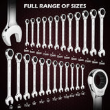 24-Piece Combination Ratcheting Wrench Set, Chrome Vanadium Steel, Metric & SAE, 72-Tooth Precision