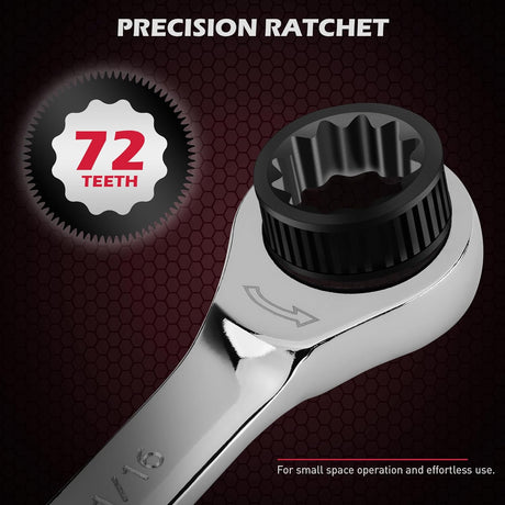 24-Piece Combination Ratcheting Wrench Set, Chrome Vanadium Steel, Metric & SAE, 72-Tooth Precision