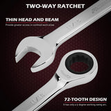 24-Piece Combination Ratcheting Wrench Set, Chrome Vanadium Steel, Metric & SAE, 72-Tooth Precision