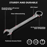 24-Piece Combination Ratcheting Wrench Set, Chrome Vanadium Steel, Metric & SAE, 72-Tooth Precision