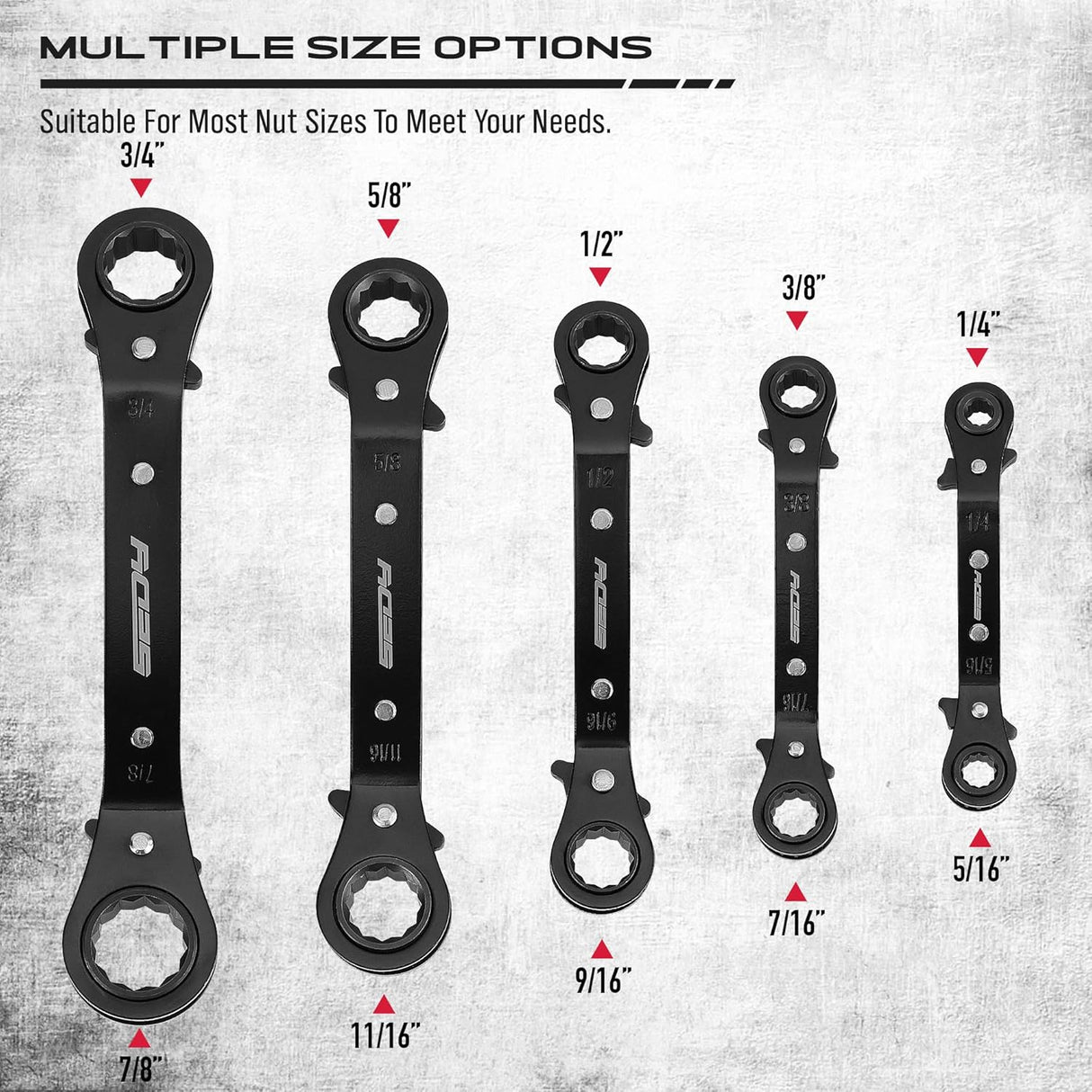 SEDY 5-piece SAE ratcheting box wrench set with reversible offset heads and stubby handles for tight spaces