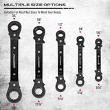 SEDY 5-piece SAE ratcheting box wrench set with reversible offset heads and stubby handles for tight spaces