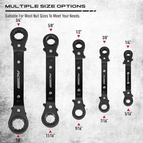 SEDY 5-piece SAE ratcheting box wrench set with reversible offset heads and stubby handles for tight spaces