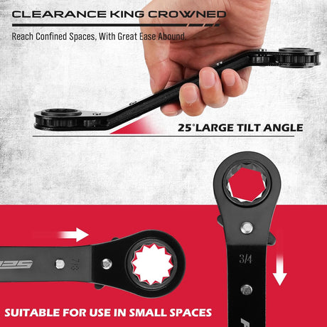 SEDY 5-piece SAE ratcheting box wrench set with reversible offset heads and stubby handles for tight spaces