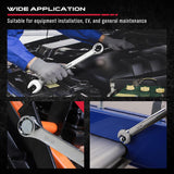 30-piece SAE and Metric combination wrench set with 12-point box ends and polished finish, includes organizer rack for easy storage and transport
